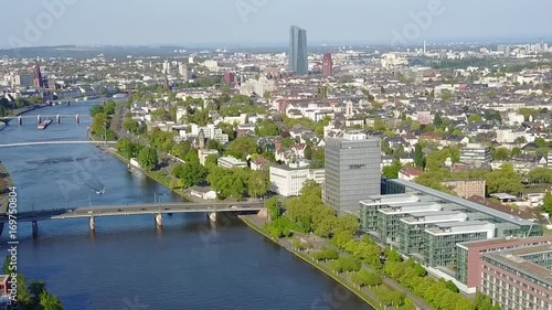 Aerial Helicopter View Germany Skyline Frankfurt am Main photo