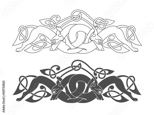 Ancient celtic mythological symbol of wolf, dog, beast. Vector k