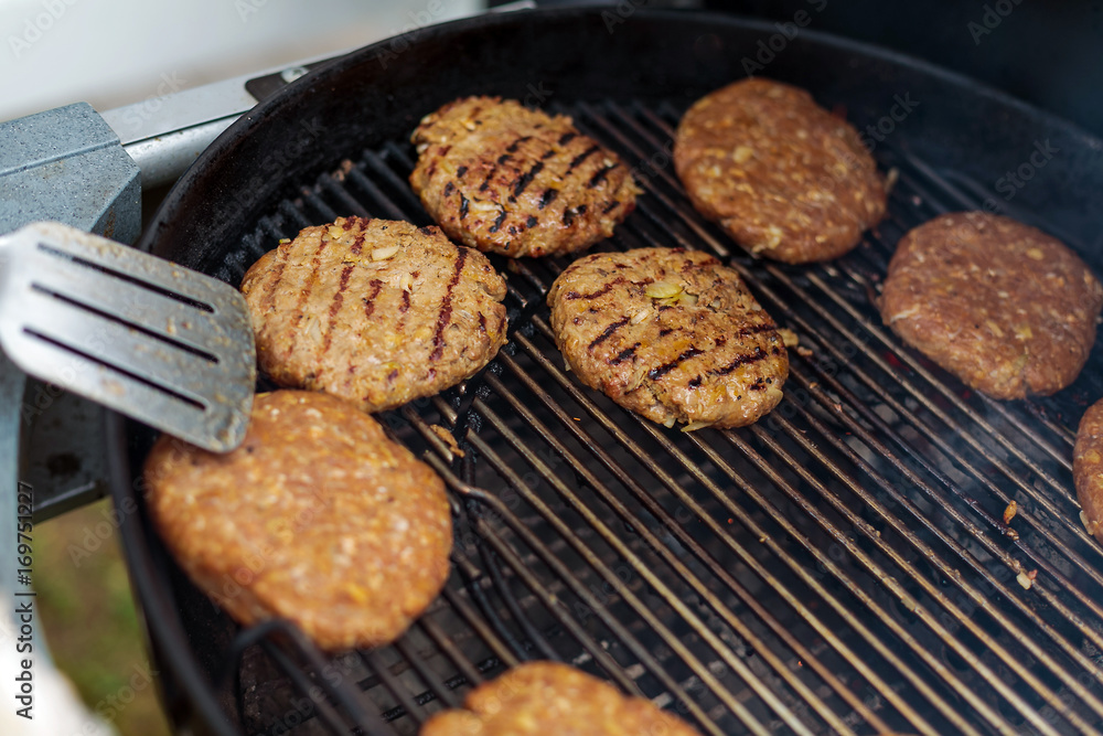 Cooking grilled burger cutlet background Cooking grilled burger cutlet background