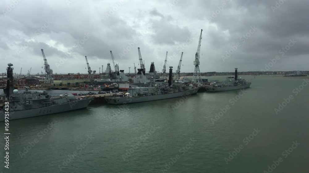 Looking at Portsmouth, UK on a cloudy day on a passenger ferry to France Looking at Portsmouth, UK on a cloudy day on a passenger ferry to France