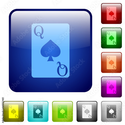 Queen of spades card round glossy buttons color square buttons