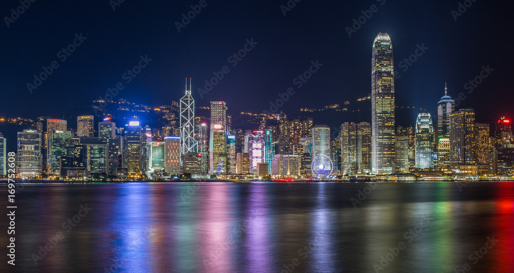 Hong Kong Island aerial view at night. Hong Kong Island aerial view at night.