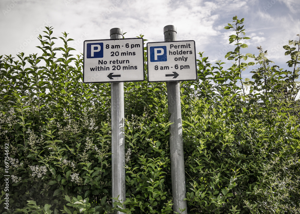 Two parking signs, County Durham, UK