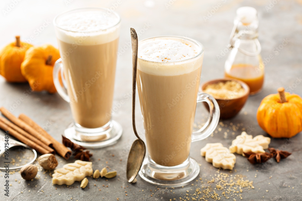 Pumpkin spice latte in tall mugs Pumpkin spice latte in tall mugs