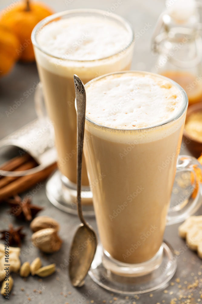 Pumpkin spice latte in tall mugs Pumpkin spice latte in tall mugs