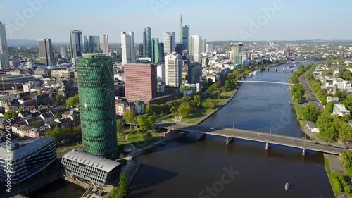 Aerial Helicopter View Germany Skyline Frankfurt am Main