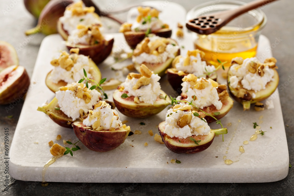Fall appetizer with figs, feta cheese and walnuts Fall appetizer with figs, feta cheese and walnuts