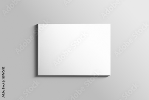 Blank A4 photorealistic landscape brochure mockup on light grey background.  © PrimeMockup