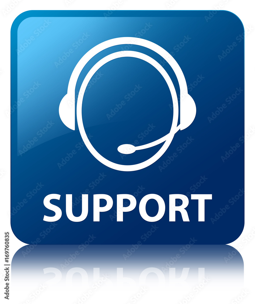 Support (customer care icon) blue square button Support (customer care icon) blue square button