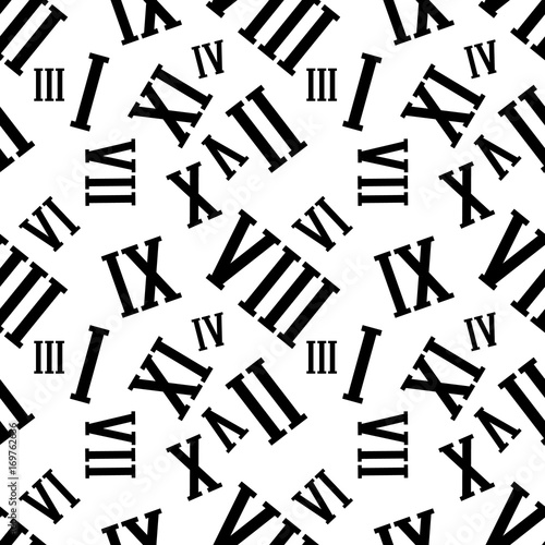 Seamless background pattern with Roman numerals on a white. Vector Illustration