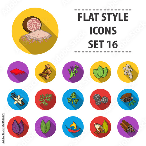 Herb and spices set icons in flat style. Big collection of herb and spices vector symbol stock illustration