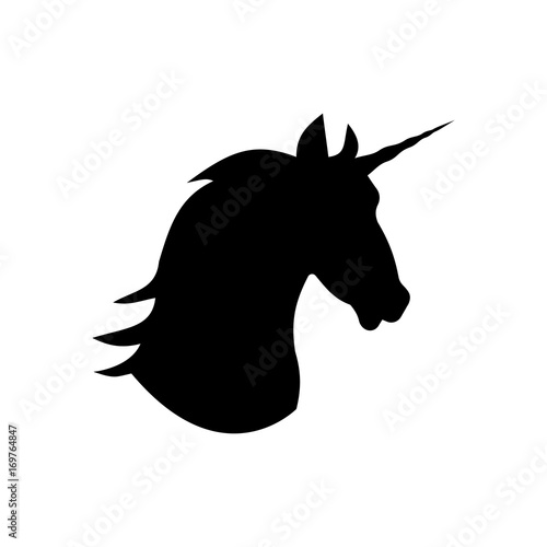 Unicorn head mythical horse in silhouette standing on hind legs