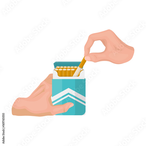 Extraction of the cigarette from the pack. A pack of cigarettes single icon in cartoon style vector symbol stock illustration web.