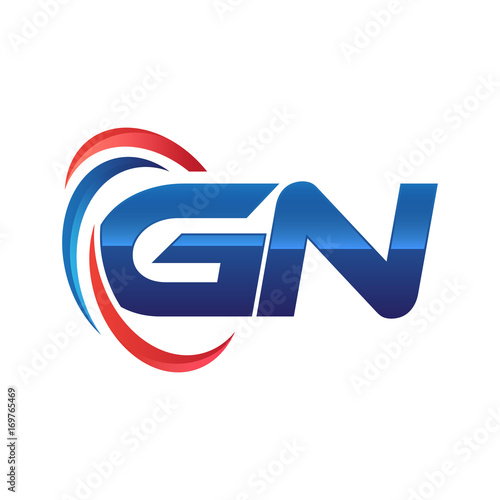 initial letter logo swoosh red blue