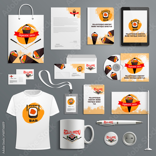 Corporate identity vector items for sushi bar