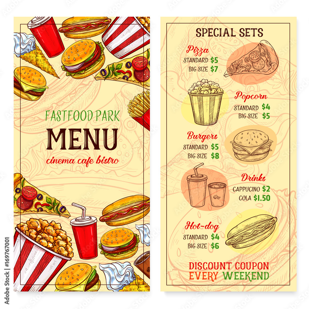 Fast food restaurant fastfood meals menu vector Fast food restaurant fastfood meals menu vector