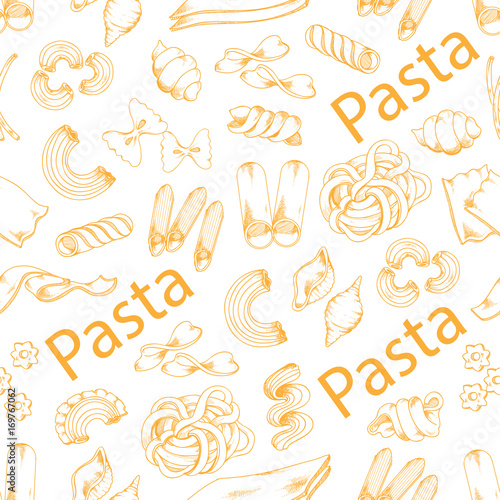 Pasta and Italian macaroni vector seamless pattern