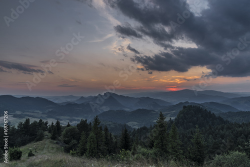 National park Pieniny with color sunset