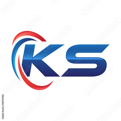 initial letter logo swoosh red blue