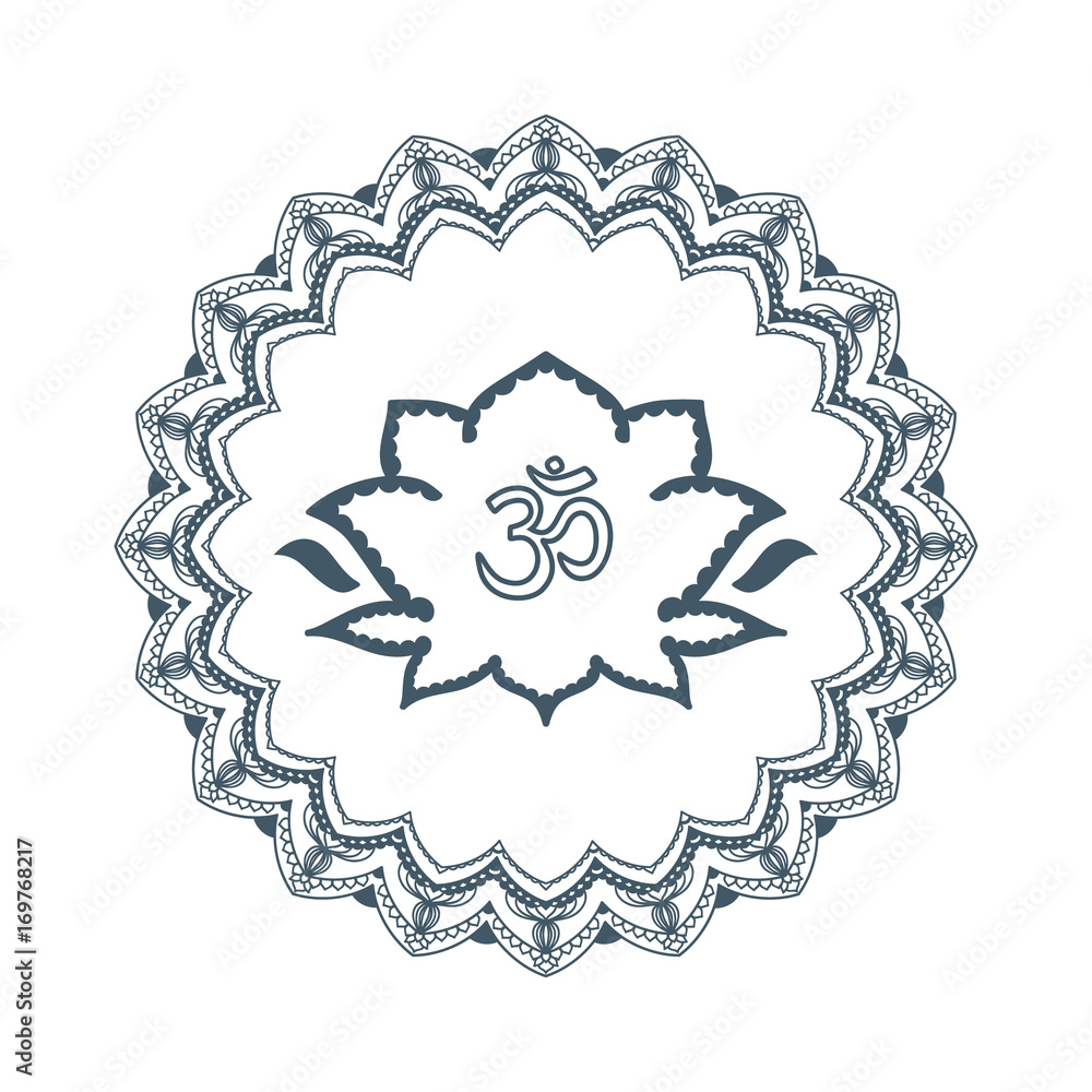 Om symbol with hand drawn mandala and Lotus. Set of oriental ornaments for greeting card, invitation, yoga poster, coloring book. Om symbol with hand drawn mandala and Lotus. Set of oriental ornaments for greeting card, invitation, yoga poster, coloring book.