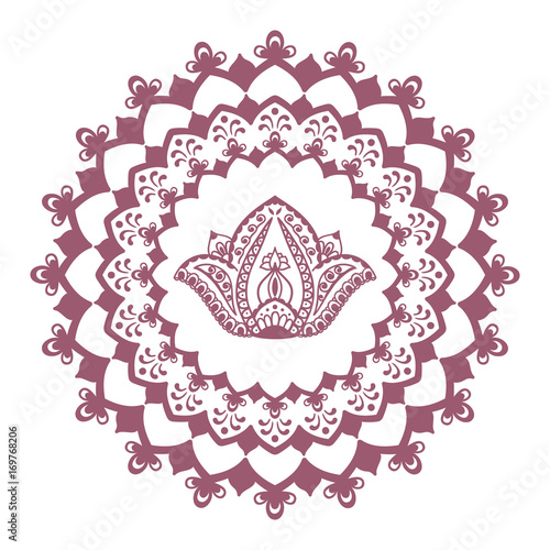 Hand drawn Lotus with mandala. Oriental ornaments for greeting card, invitation, yoga poster, coloring book.