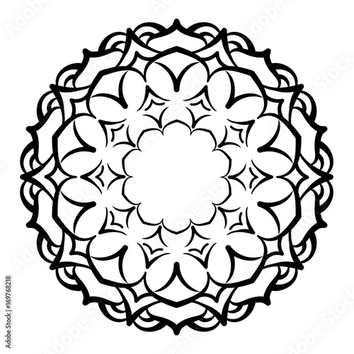 Mandala ornament. Round template. Decorative element  can be used for greeting card, wedding invitation, yoga poster, coloring book.. Doodle emblem.