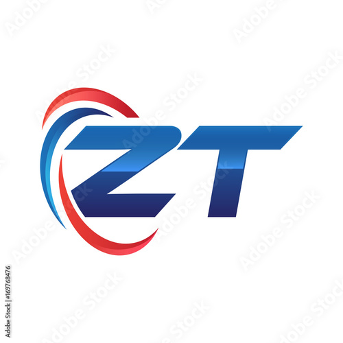 initial letter logo swoosh red blue