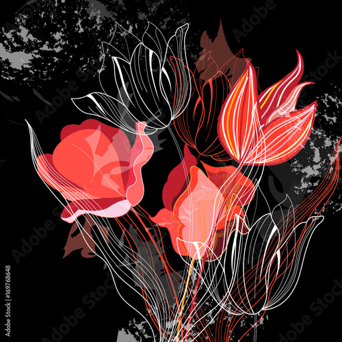 Graphics illustration with different tulips