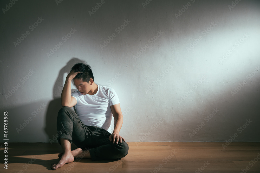 man sitting on wood floor alone relaxing man sitting on wood floor alone relaxing