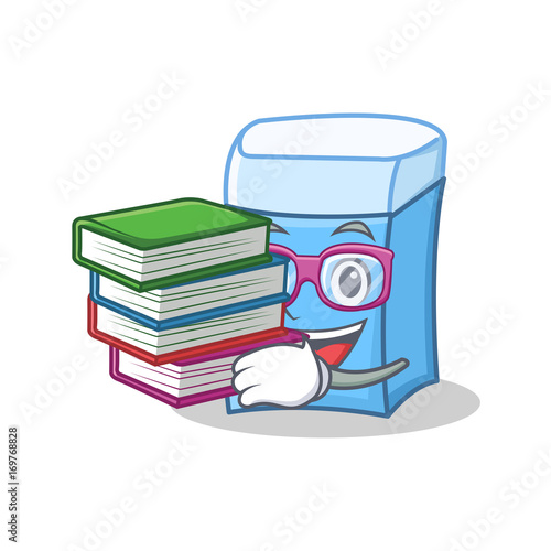 Student with book eraser character mascot style