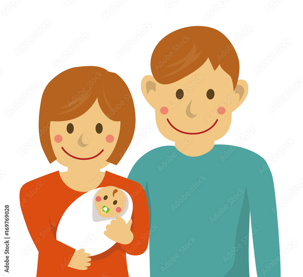 Family illustration (image) / with baby / from the waist up Family illustration (image) / with baby / from the waist up