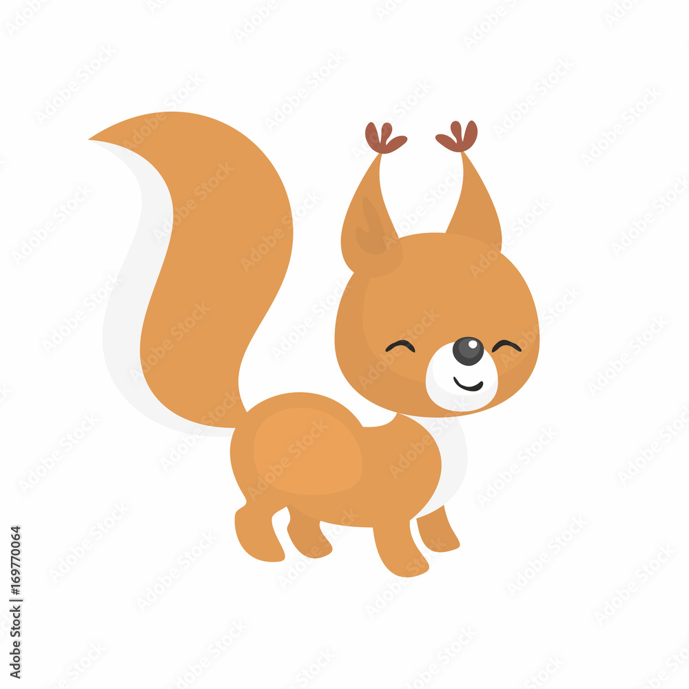 Obraz premium The image of cute little squirrel in cartoon style. Vector children’s illustration. 