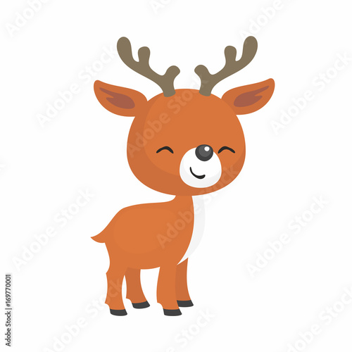 The image of cute little deer in cartoon style. Vector children’s illustration. 