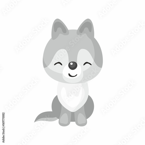 The image of cute little wolf in cartoon style. Vector children   s illustration. 