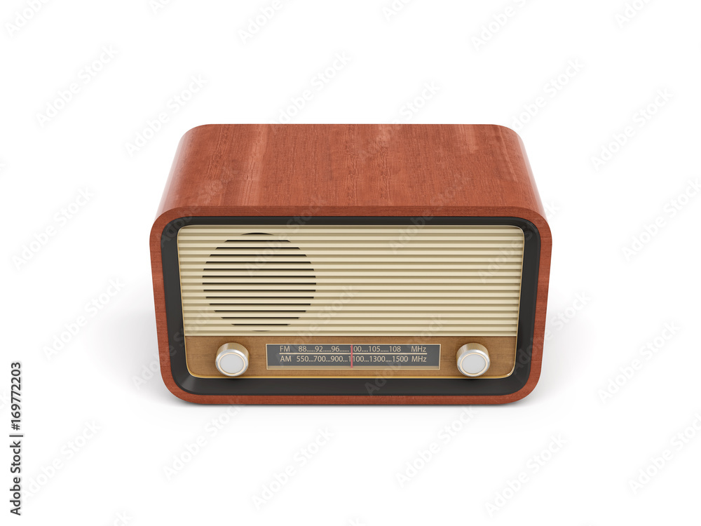 3d rendering of a brown rounded retro style radio receiver with an analogue tuner. 3d rendering of a brown rounded retro style radio receiver with an analogue tuner.