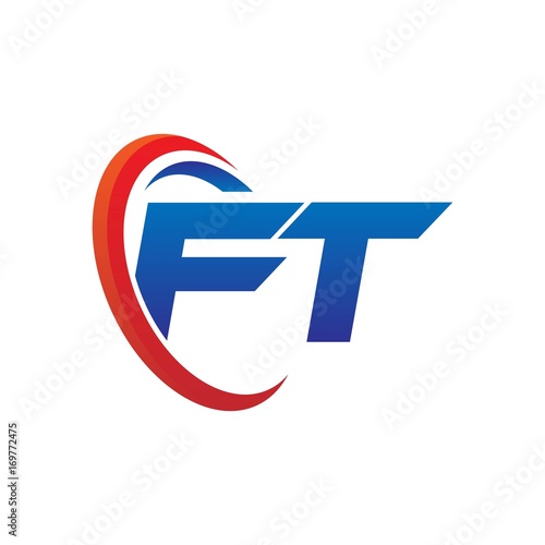 modern dynamic vector initial letters logo ft with circle swoosh red blue