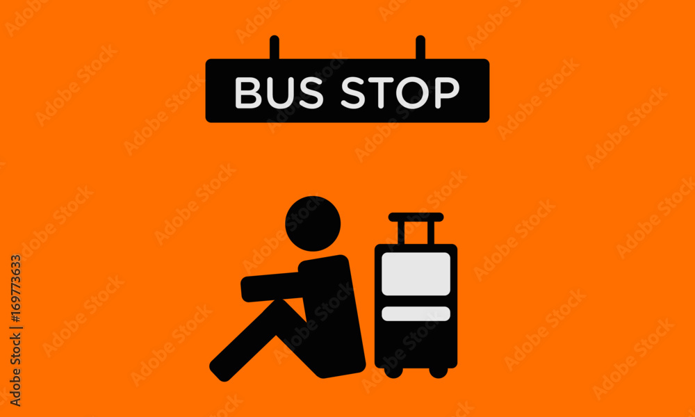 Main Waiting With Luggage At The Bus Stop Icon Pictogram Stock Vector ...