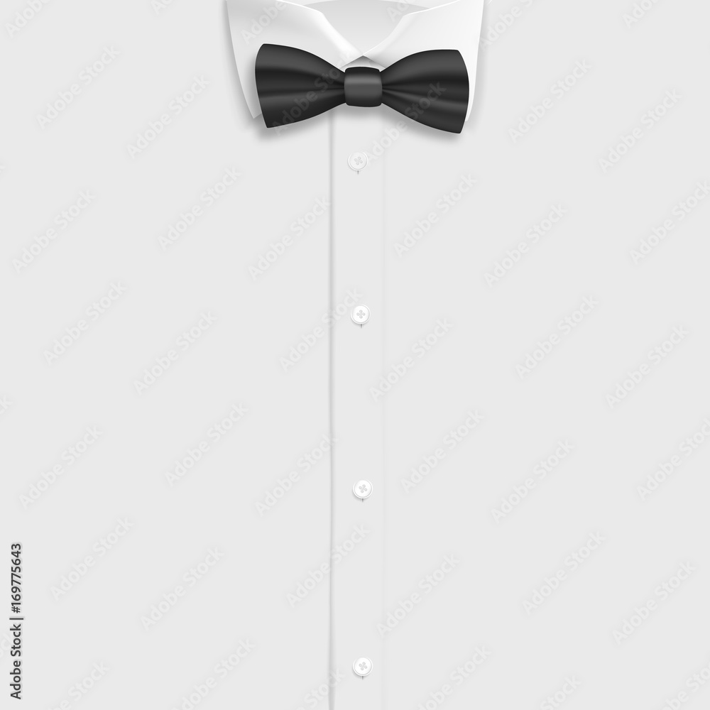 Illustration of Vector White Shirt Mockup. Realistic Vector Shirt with  Black Bow Tie Template Stock-vektor | Adobe Stock