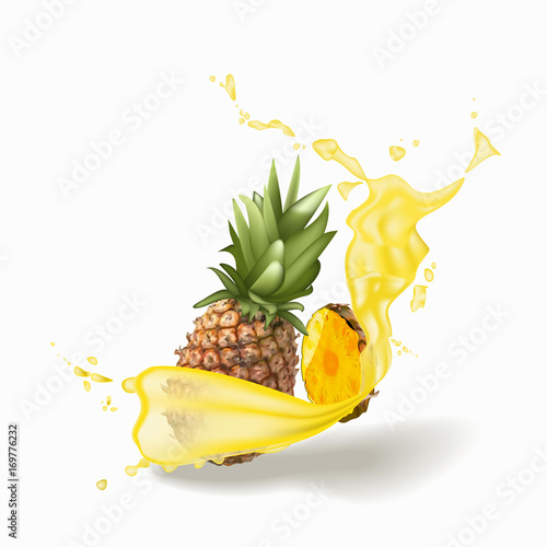3d realism. Pineapple juice and fresh fruit.