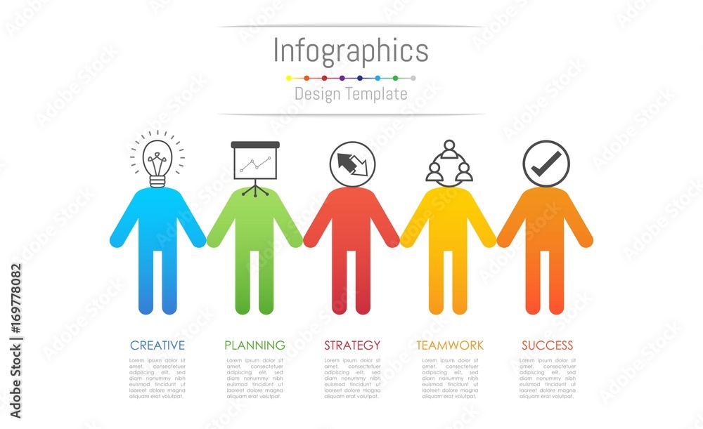Infographic design elements for your business data with 5 options, parts, steps, timelines or processes, connecting people concept. Vector Illustration. Infographic design elements for your business data with 5 options, parts, steps, timelines or processes, connecting people concept. Vector Illustration.