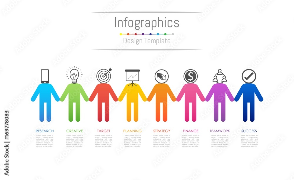 Infographic design elements for your business data with 8 options, parts, steps, timelines or processes, connecting people concept. Vector Illustration. Infographic design elements for your business data with 8 options, parts, steps, timelines or processes, connecting people concept. Vector Illustration.