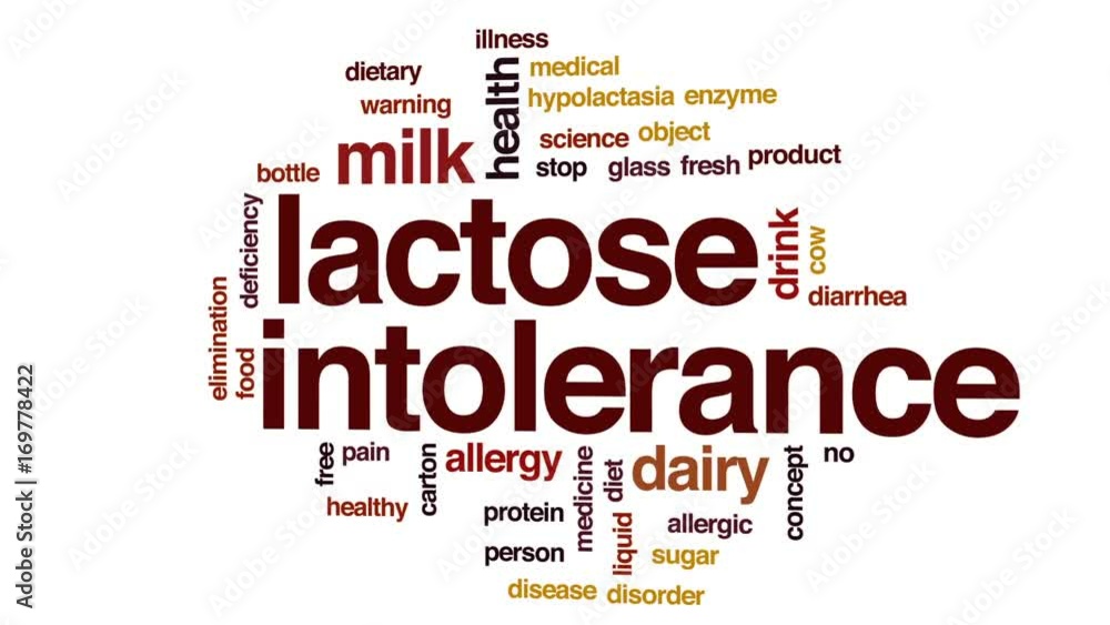 Lactose intolerance animated word cloud, text design animation. Lactose intolerance animated word cloud, text design animation.