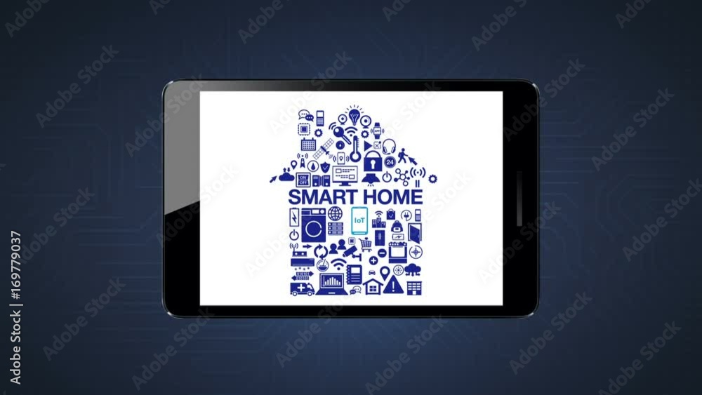 Various internet of things Smart home appliances icon makes home shape in smart pad, mobile. Various internet of things Smart home appliances icon makes home shape in smart pad, mobile.