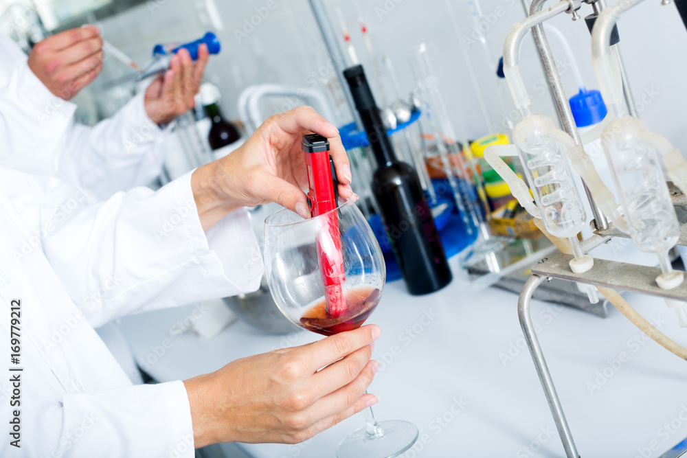 Fototapeta premium Wine being checked on component saturation in laboratory