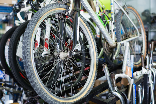 Tire on bike wheel selling in the sports shop © JackF