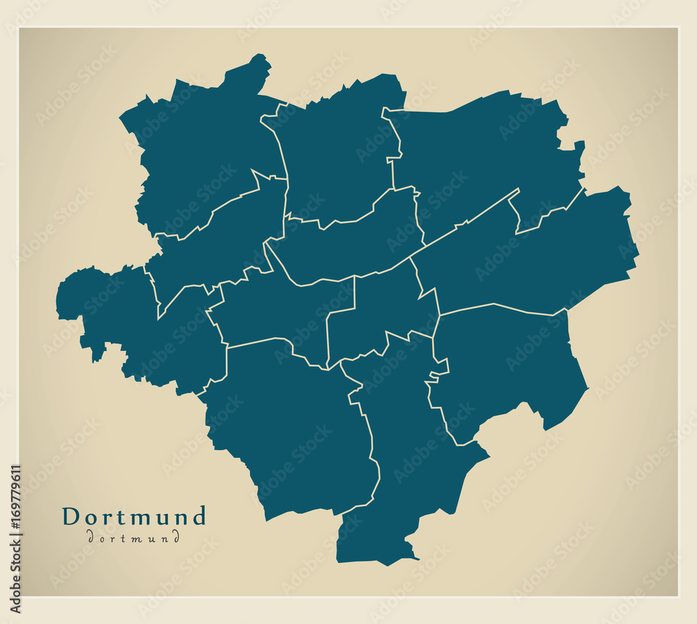 Obraz premium Modern City Map - Dortmund city of Germany with boroughs DE