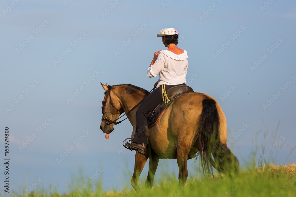 mature woman riding an Andalusian horse mature woman riding an Andalusian horse