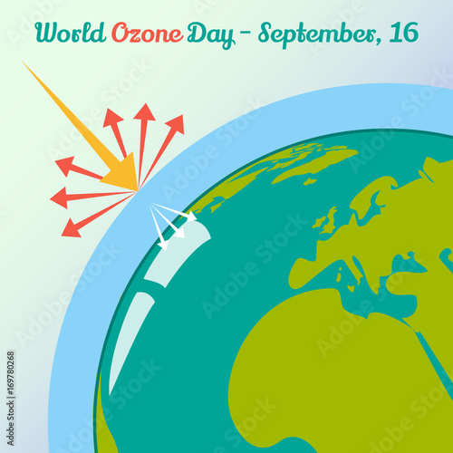 Global warming concept for World Ozone Day in cartoon style. 16 September. Vector illustration. Holiday Collection.