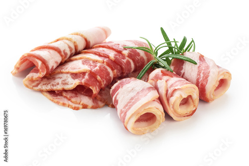 Bacon and rosemary isolated on white background