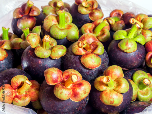 Fresh mangosteen in the big plastic bags for wholesale